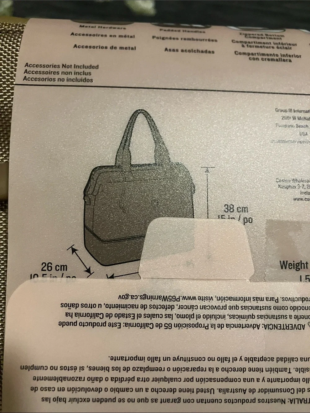 SwissGear Beige Weekender Travel Bag with Tan Handles-measurements in photo
